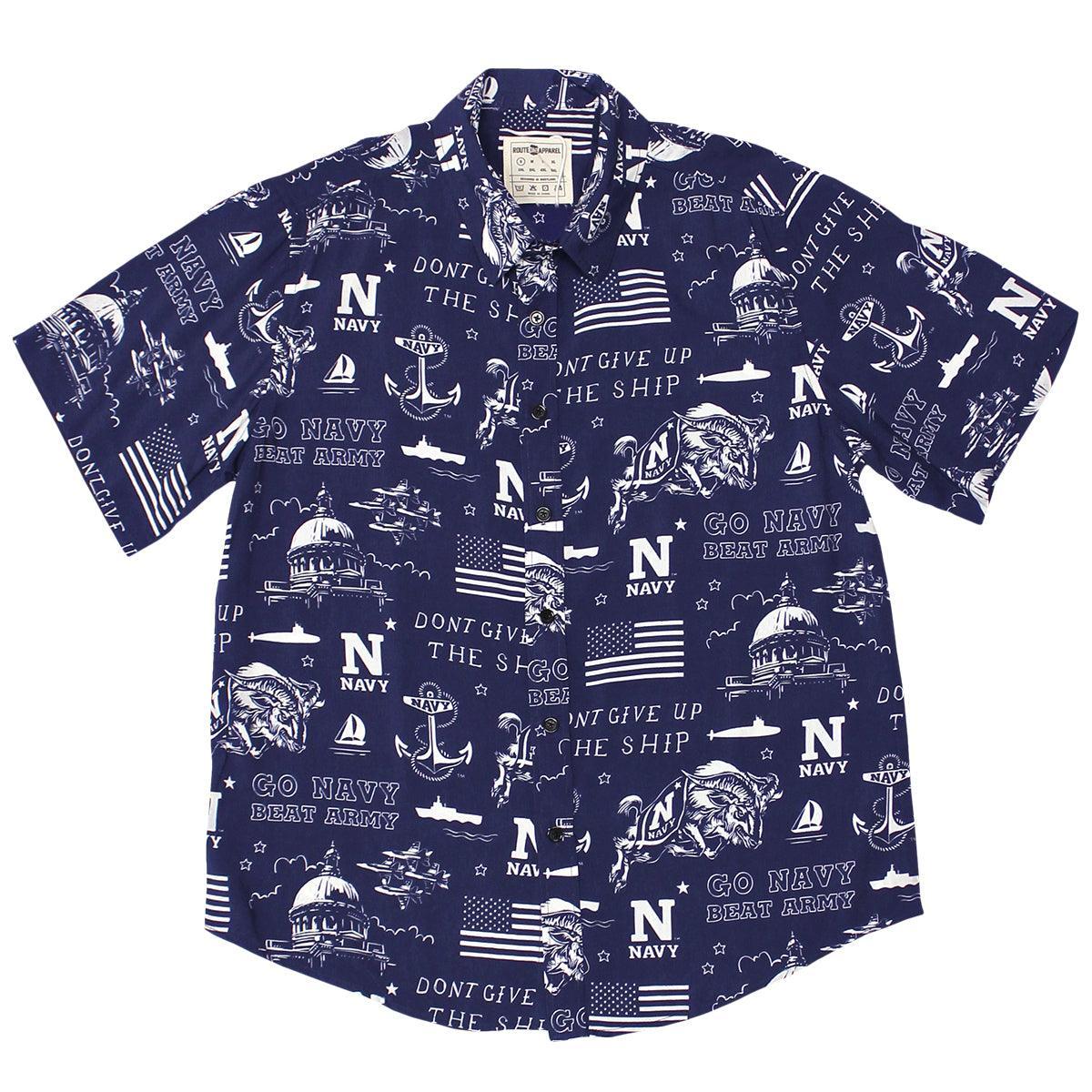 Go Navy Fan Pattern / Hawaiian Shirt - Route One Apparel