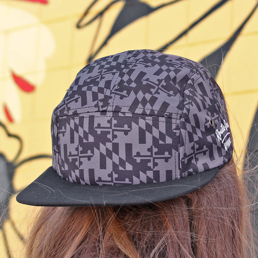 Greyscale Maryland Flag / 5-Panel Hat - Route One Apparel