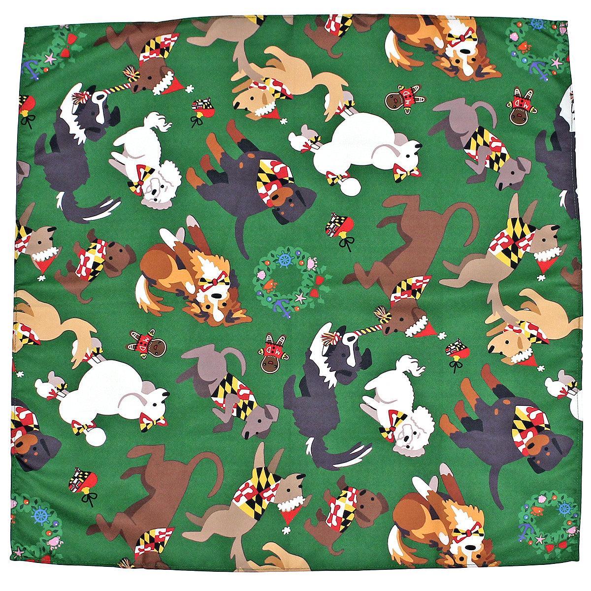Happy Howl-idays Dog Pattern (Green) / Bandana (22 x 22 inch)
