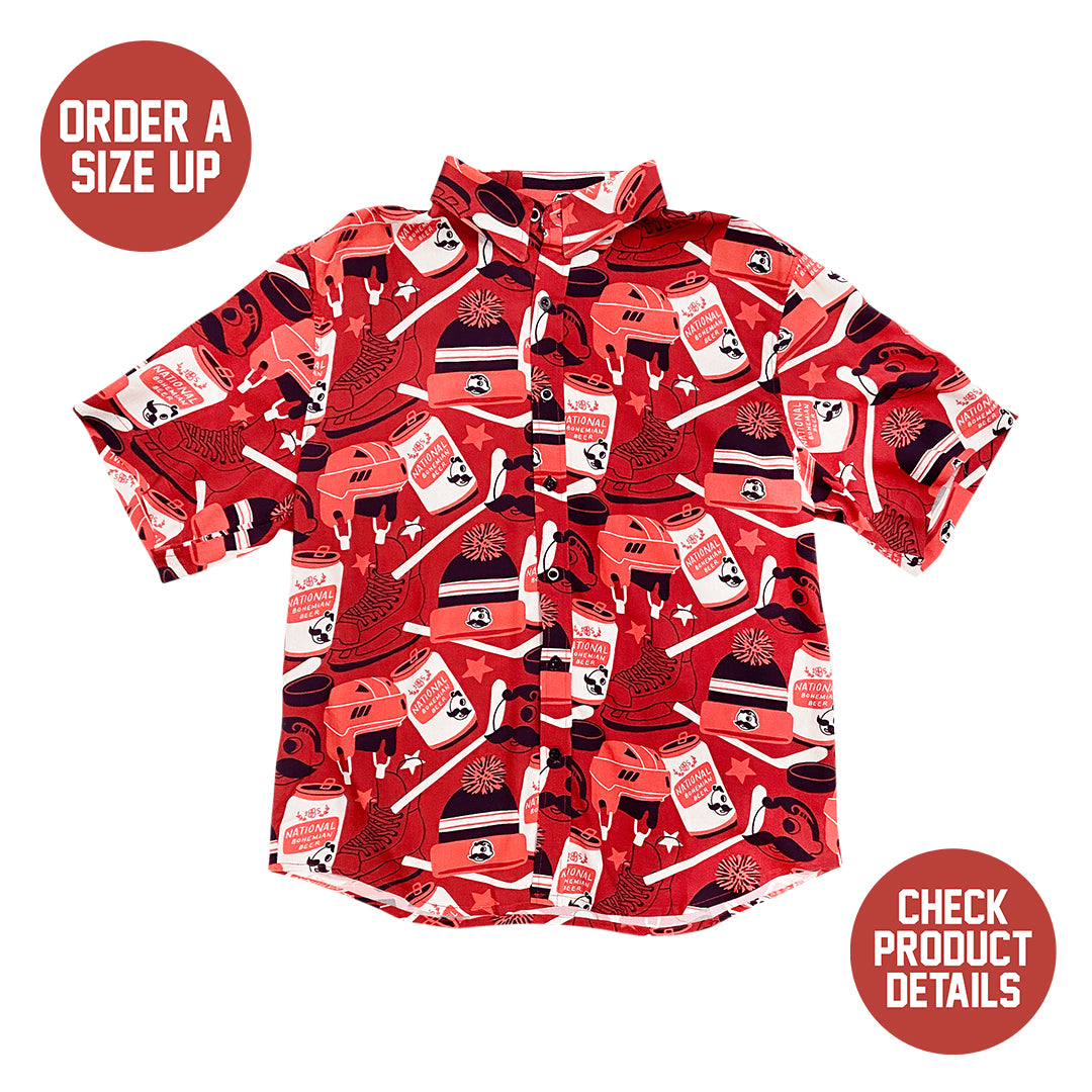 Natty Boh Washington Hockey Pattern (Red) / Hawaiian Shirt - Route One Apparel