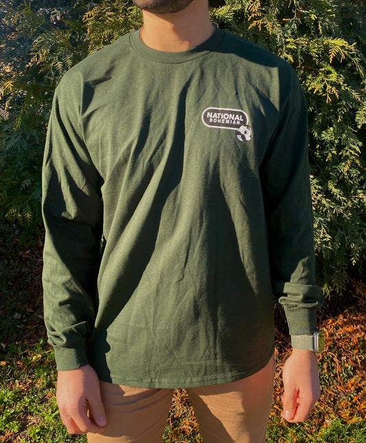 Boh Knows Skiing (Forest Green) / Long Sleeve Shirt - Route One Apparel