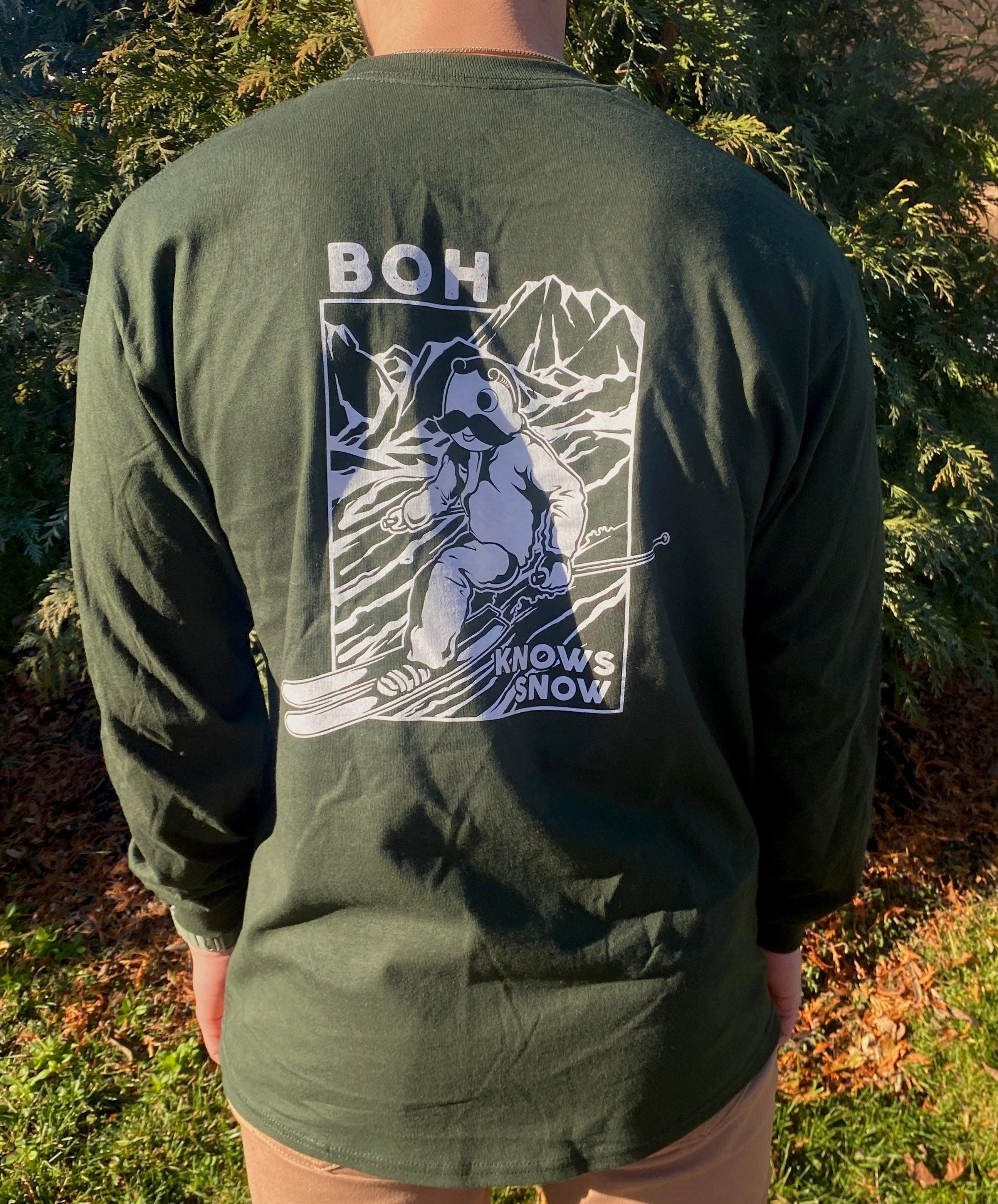 Boh Knows Skiing (Forest Green) / Long Sleeve Shirt - Route One Apparel