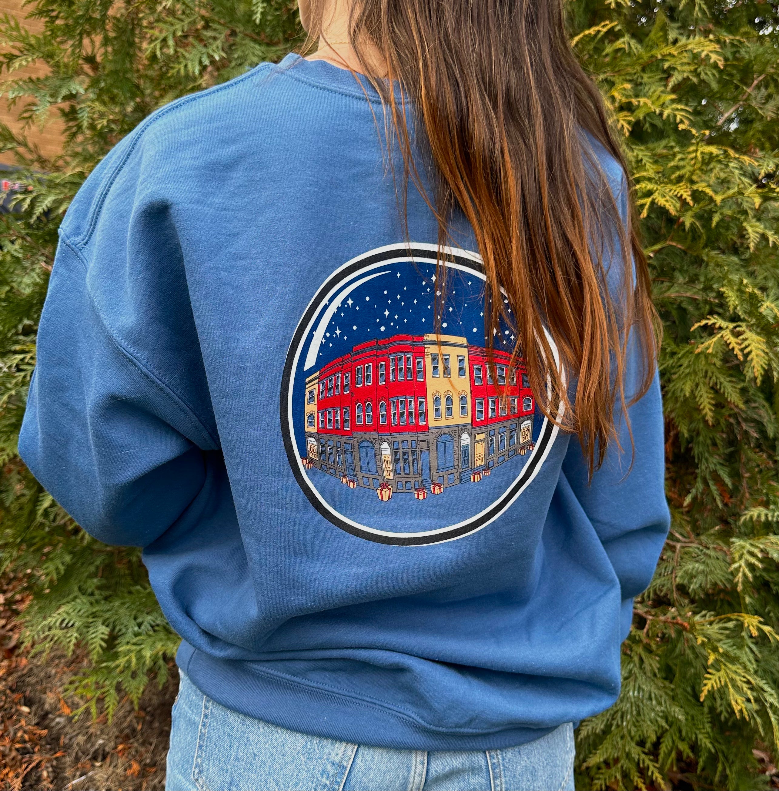 Baltimore Snowy Street (Blue) / Crew Sweatshirt - Route One Apparel