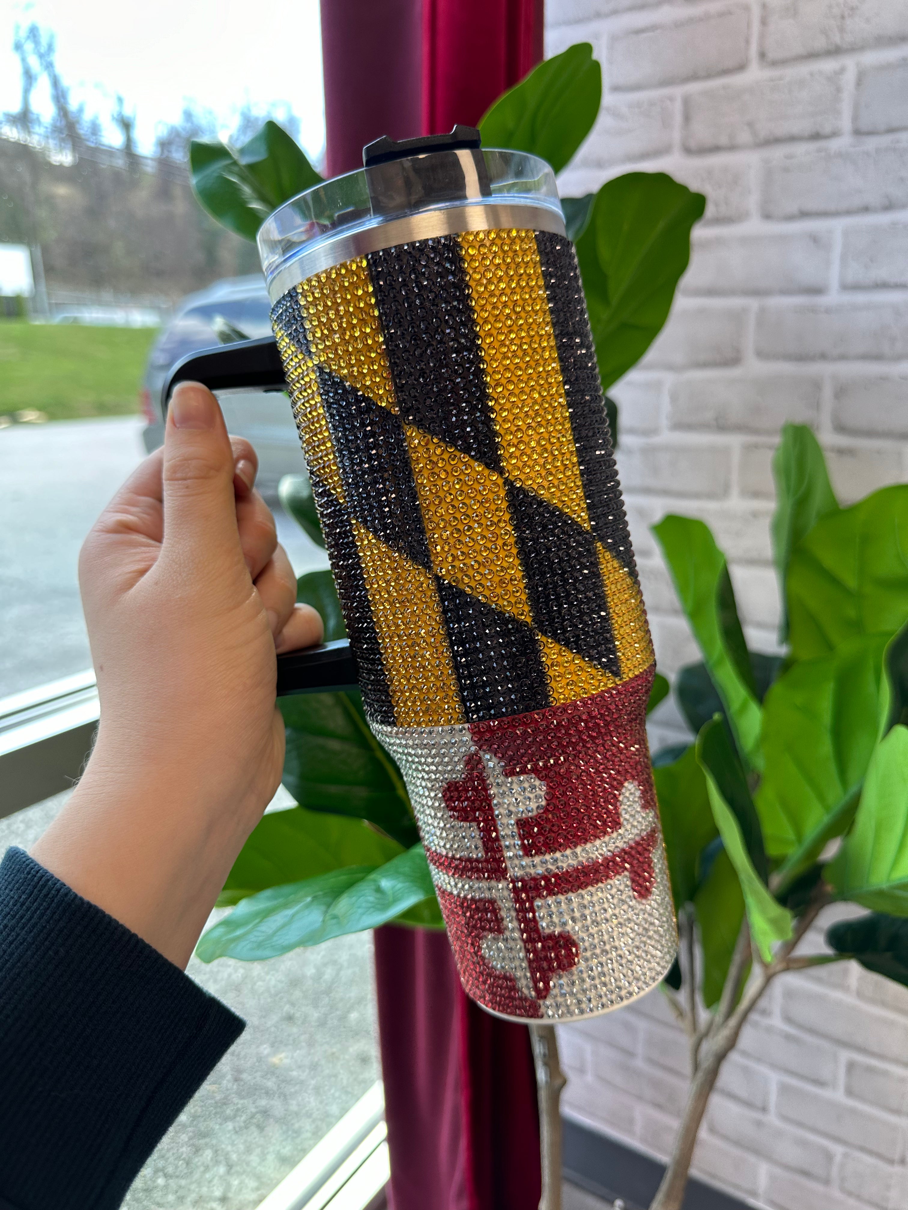 Rhinestone Maryland Flag / 40 oz Tumbler with Handle