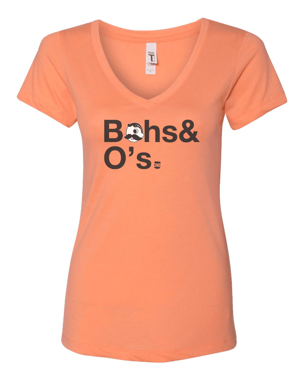 Bohs & O's Helvetica *With Natty Boh Logo* (Orange) /  Ladies V-Neck Shirt