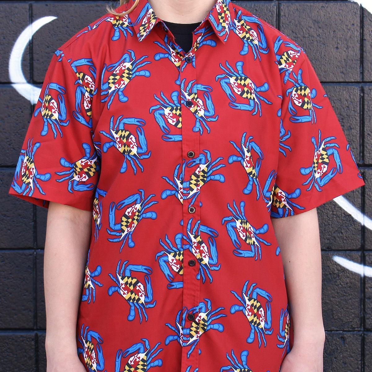 Maryland Crab Pattern (Red) / Hawaiian Shirt - Route One Apparel