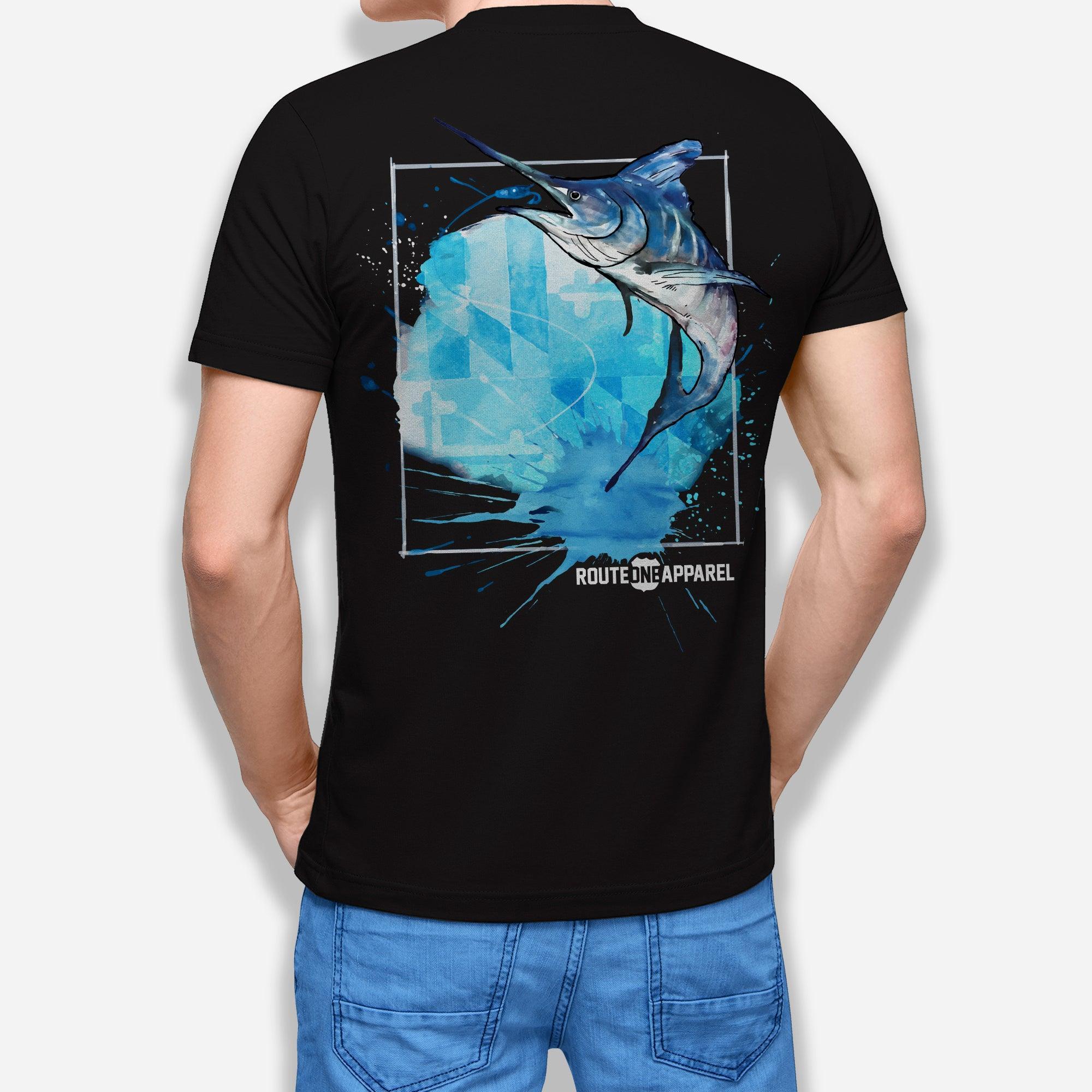 White Marlin Maryland Flag Splash (Black) / Shirt - Route One Apparel