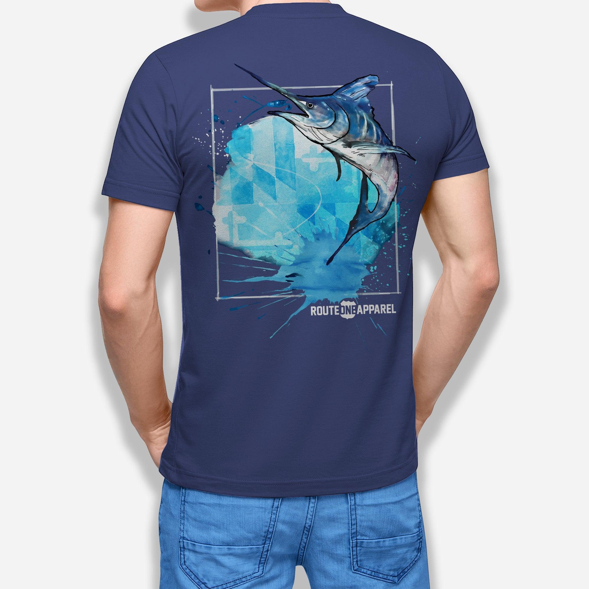 White Marlin Maryland Flag Splash (Blue) / Shirt - Route One Apparel