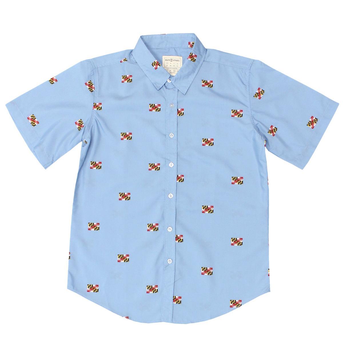 Maryland Flag Logo Pattern (Light Blue) / Hawaiian Shirt - Route One Apparel