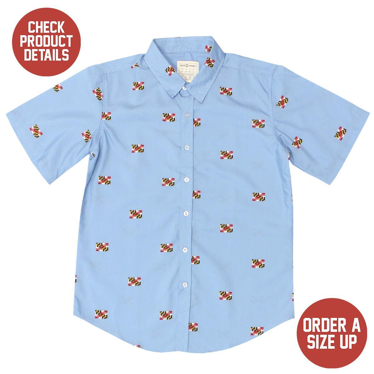 Maryland Flag Logo Pattern (Light Blue) / Hawaiian Shirt - Route One Apparel