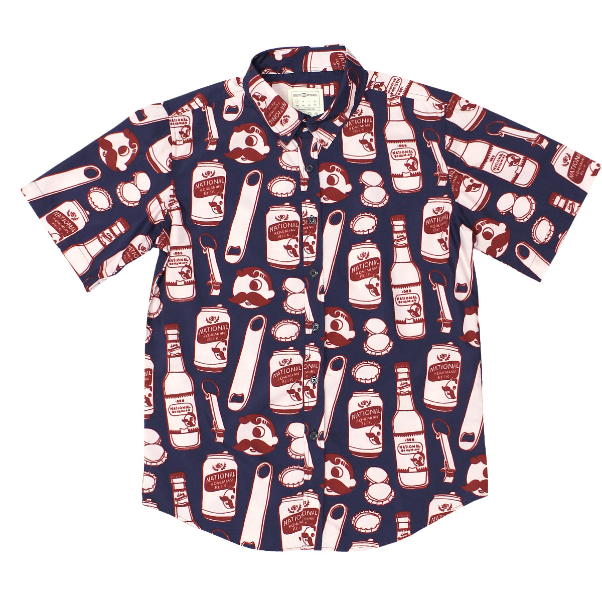 National Bohemian Bottle and Can Pattern (Red & Navy) / Hawaiian Shirt - Route One Apparel