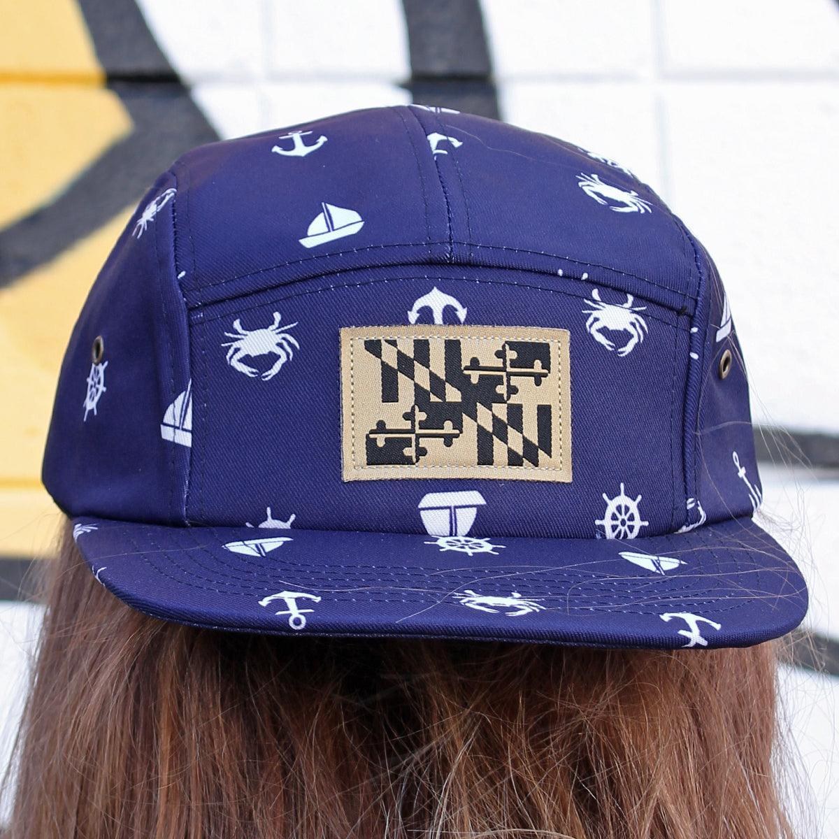 Nautical Crab & Anchor Design (Navy) / 5-Panel Hat - Route One Apparel
