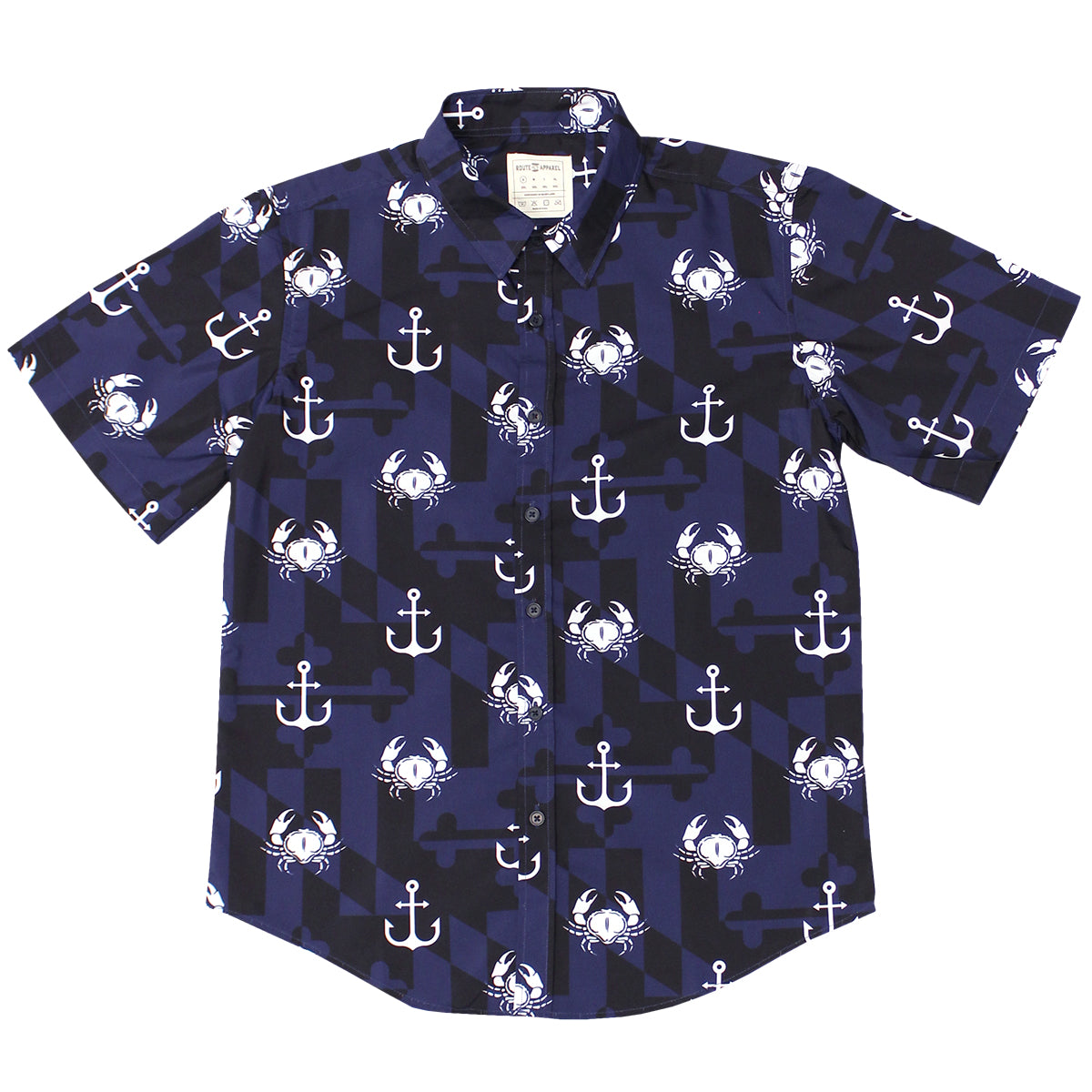 Nautical Crab & Anchor (Navy) / Hawaiian Shirt - Route One Apparel