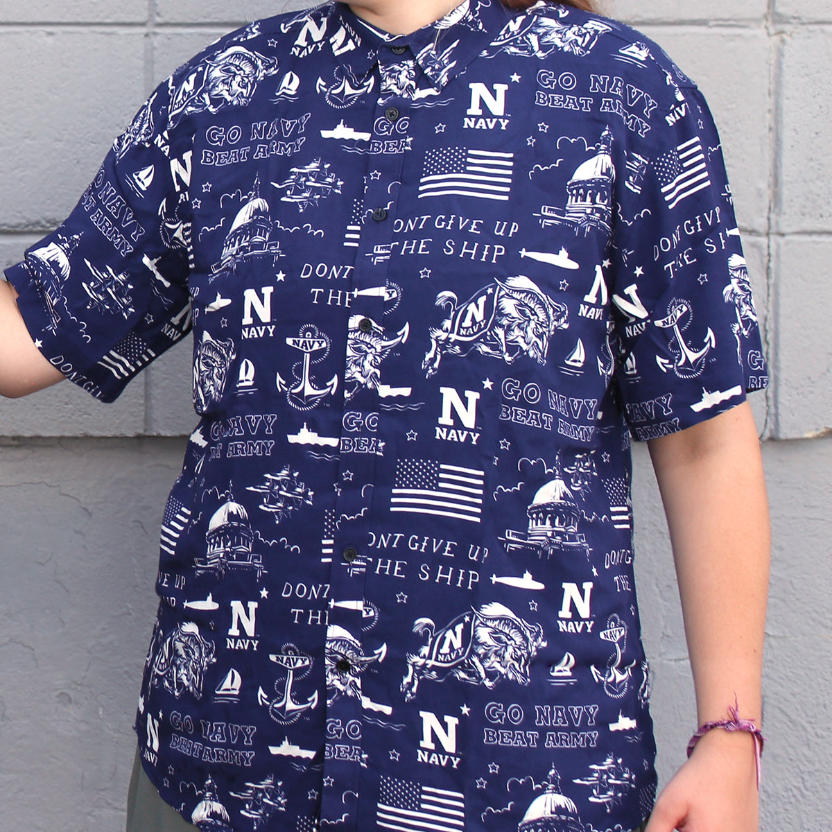 Go Navy Fan Pattern / Hawaiian Shirt - Route One Apparel