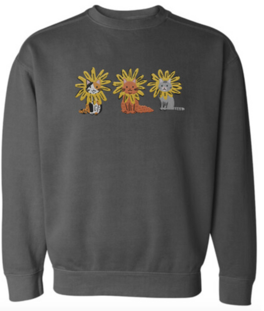 **REQUEST IT** Black Eyed Susan Cats (Charcoal) / Crew Sweatshirt - Route One Apparel