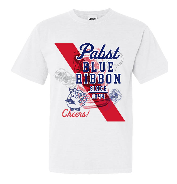 Pabst Blue Ribbon Cheers Ribbon (White) / Shirt - Route One Apparel