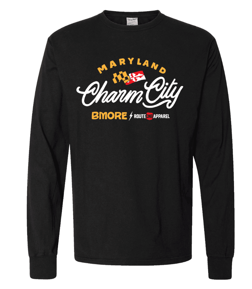 Charm City Script (Black) / Long Sleeve Shirt - Route One Apparel