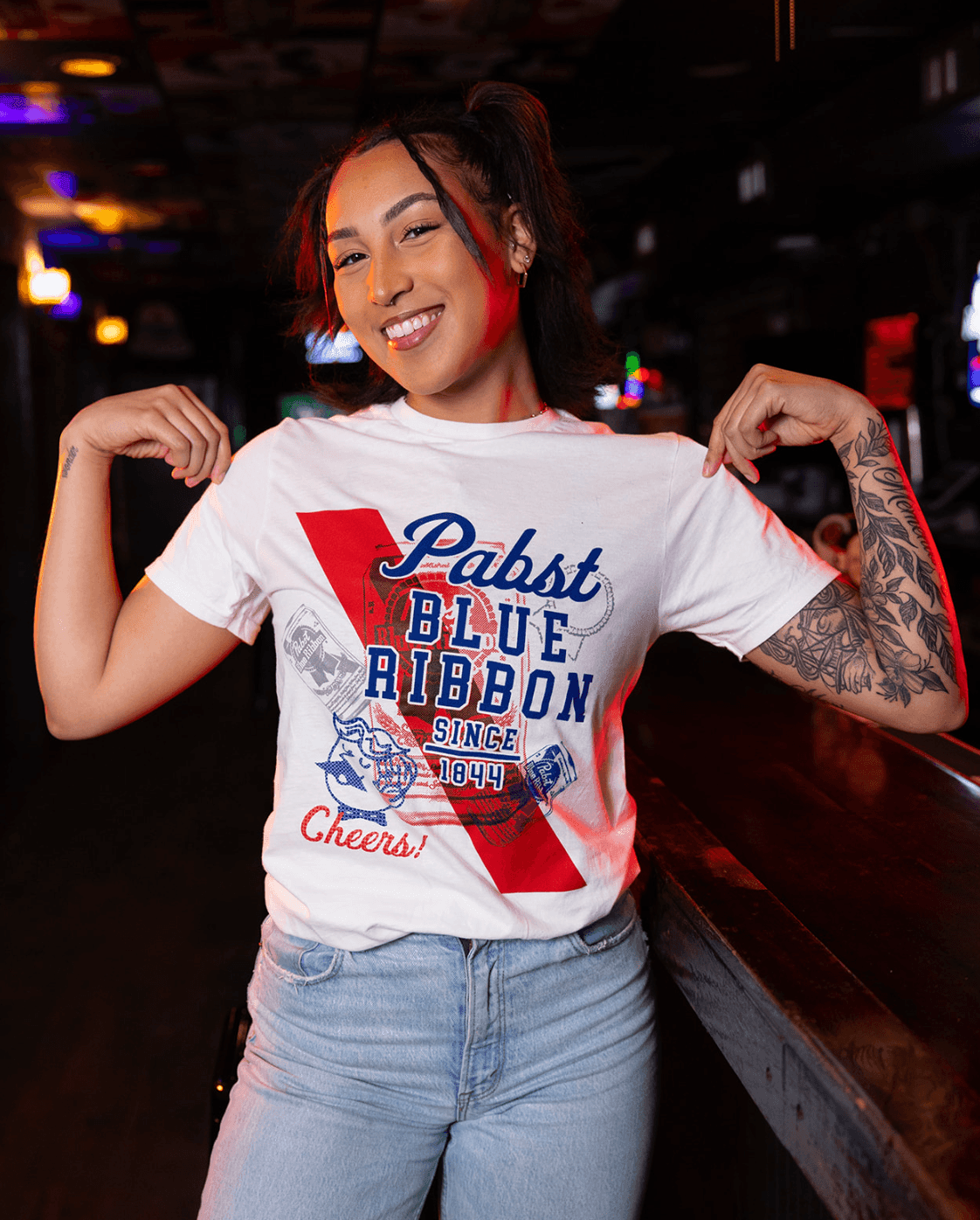 Pabst Blue Ribbon Cheers Ribbon (White) / Shirt - Route One Apparel