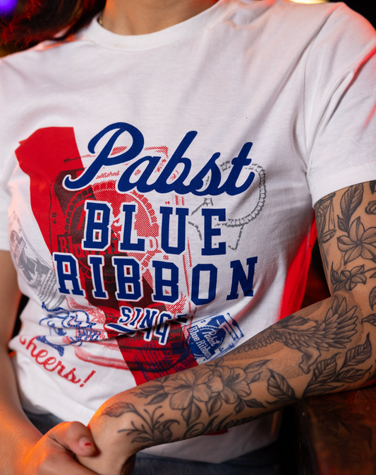 Pabst Blue Ribbon Cheers Ribbon (White) / Shirt - Route One Apparel