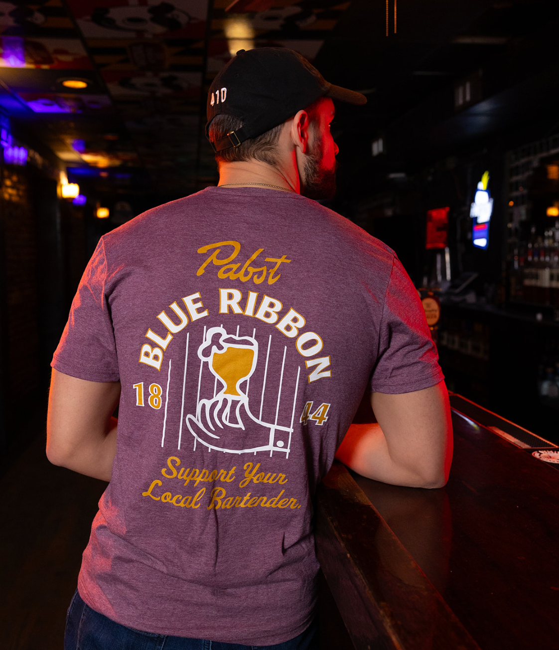 Pabst Blue Ribbon Support Your Local Bartender (Heather Maroon) / Shirt - Route One Apparel