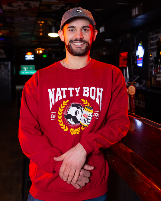 Varsity Natty Boh (Cardinal Red) / Crew Sweatshirt - Route One Apparel
