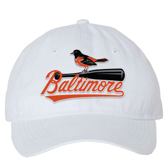 *PRE-ORDER* Baltimore Baseball Bat & Bird (White) / Baseball Hat (Estimated Ship Date: 4/5)