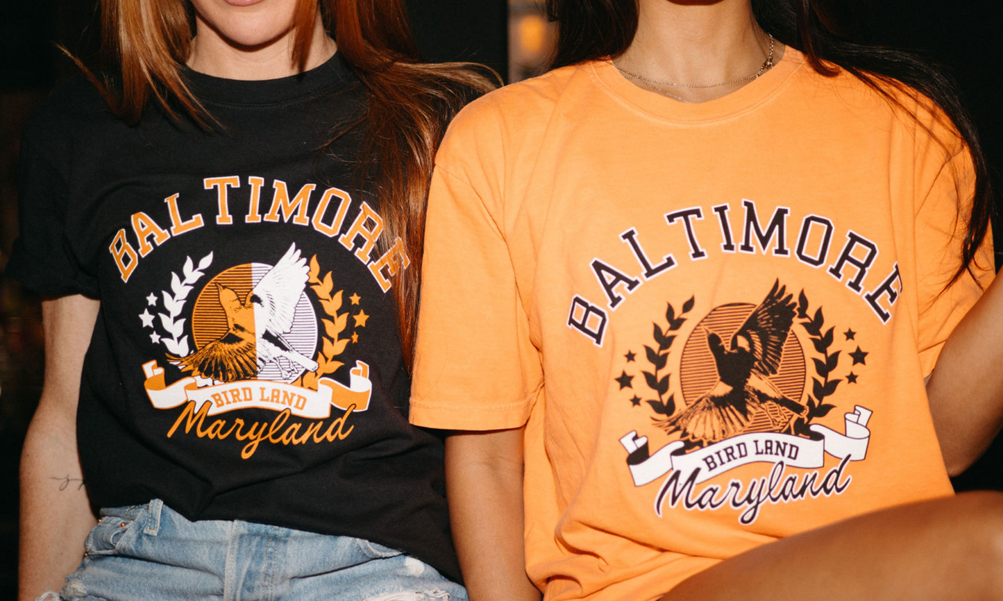 Baltimore Bird Land Varsity Tee - Brightside X R1A (Orange) / Shirt (Estimated Ship Date: 4/12)