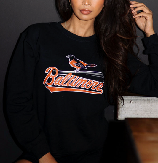 Baltimore Baseball Bat & Bird (Black) / Crew Sweatshirt