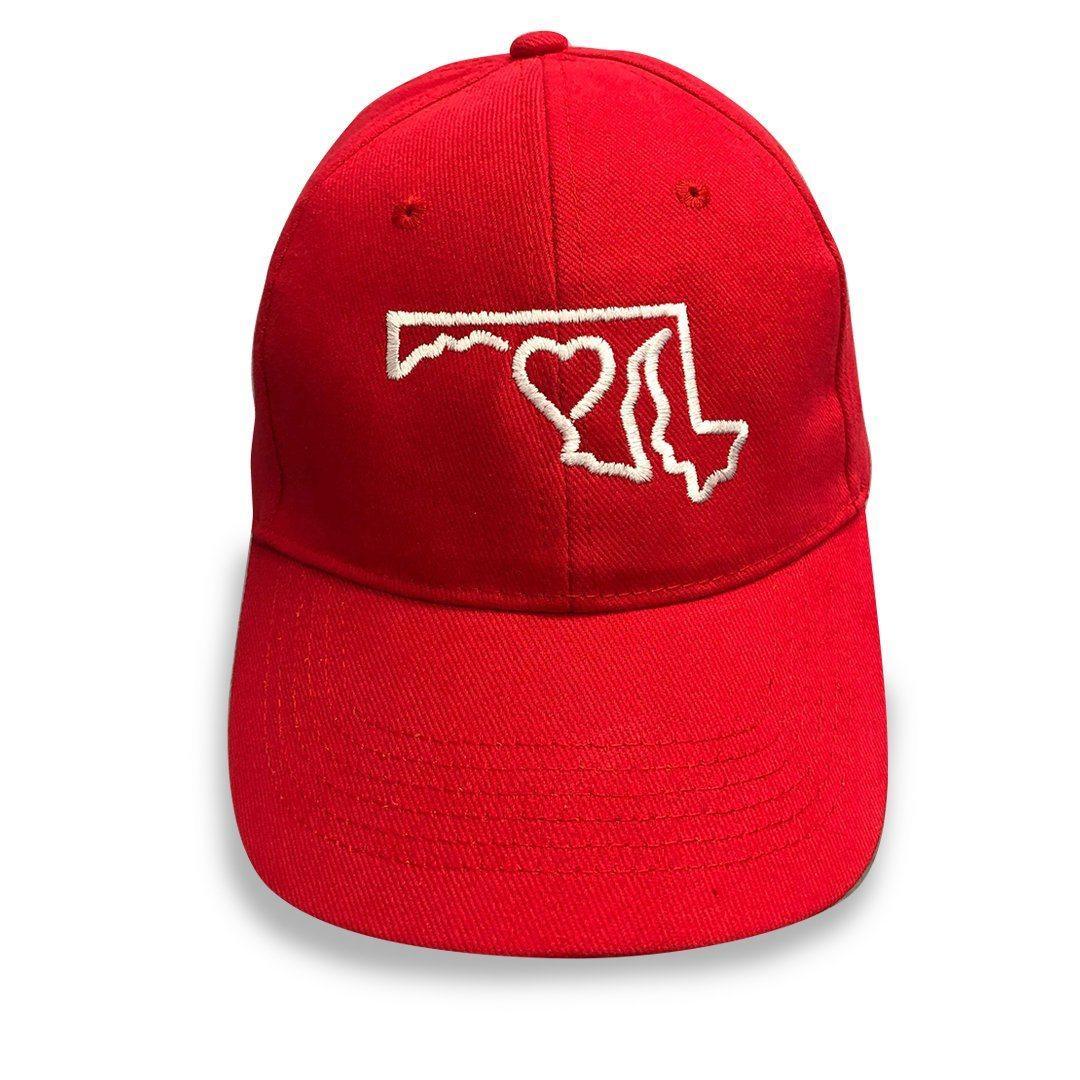 Maryland State Outline with Heart (Red) / Baseball Hat