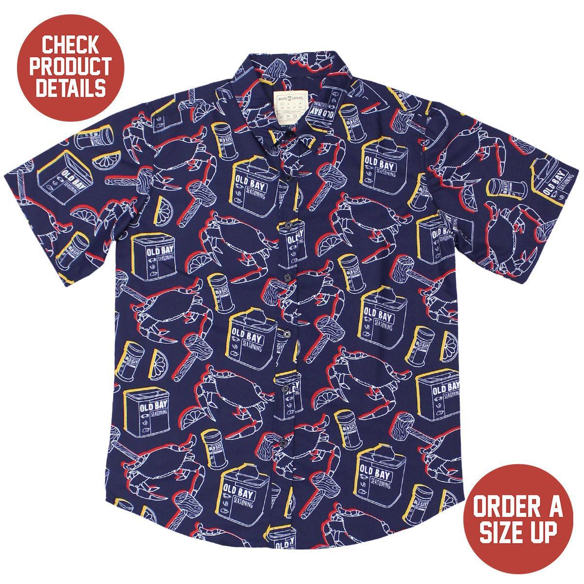Stencil Outline OLD BAY Crab & Mallet (Navy) / Hawaiian Shirt - Route One Apparel