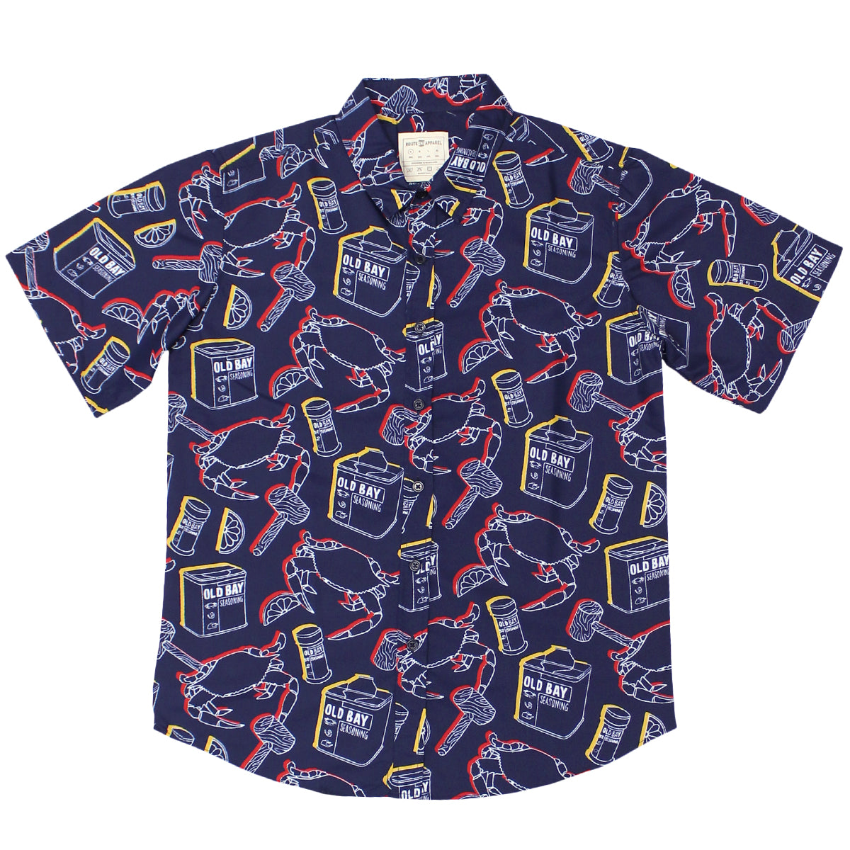 Stencil Outline OLD BAY Crab & Mallet (Navy) / Hawaiian Shirt - Route One Apparel