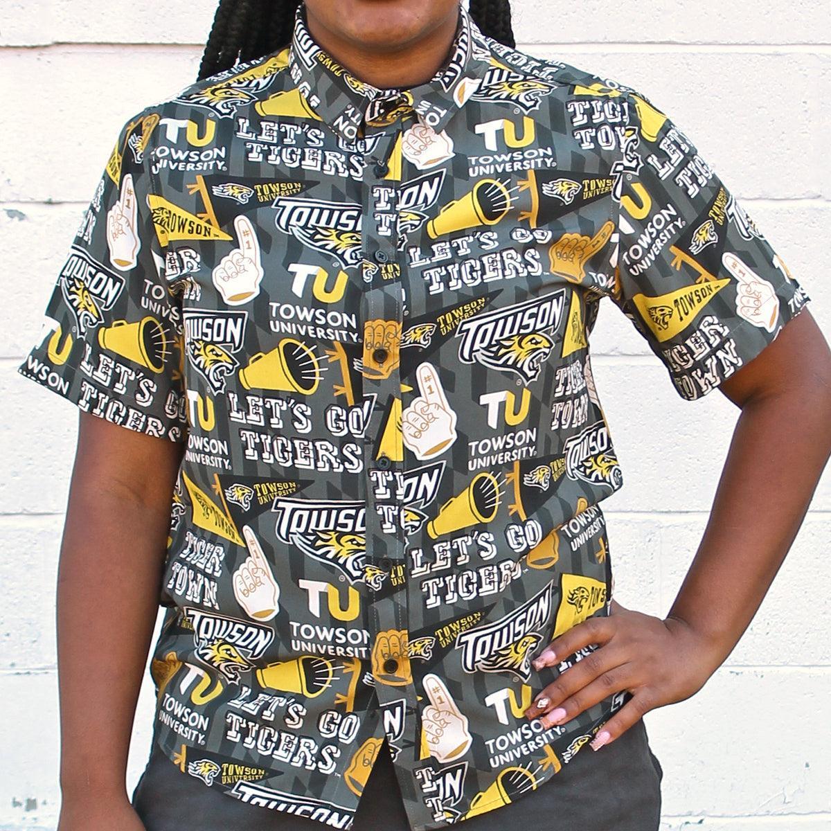 Towson University Fan Pattern (Grey) / Hawaiian Shirt - Route One Apparel