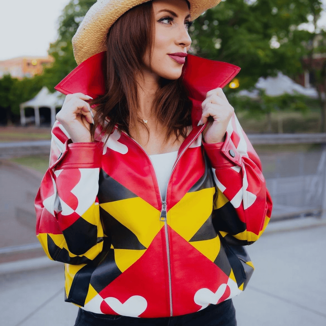 Maryland Flag Faux Leather / Moto Jacket