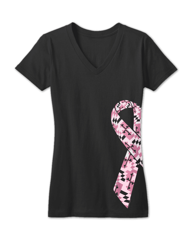 Maryland Breast Cancer Ribbon Awareness (Black)  / Junior Cut Ladies V-Neck Shirt
