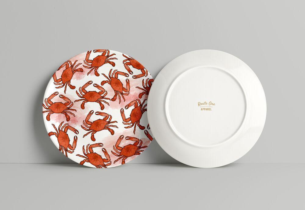 Watercolor Red Crab Pattern (White) / Plate
