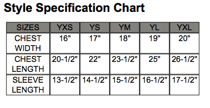 Maryland 5 Star Official (Black) / *Youth* Shirt size chart