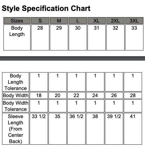 Cozy & Crabby (Charcoal) / Long Sleeve Shirt size chart