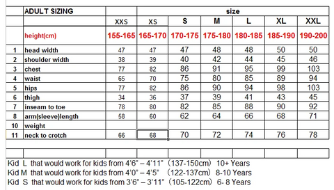 Oriole Bird / Body Suit size chart