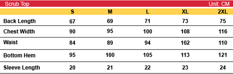 Maryland Flag Side (Black) / Medical Scrub Top size chart