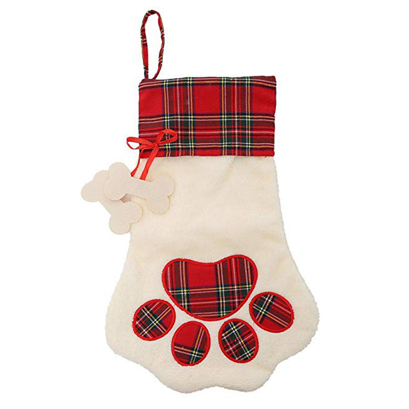 Plaid Paw with Dog Bone (Red & White) / Christmas Stocking - Route One Apparel