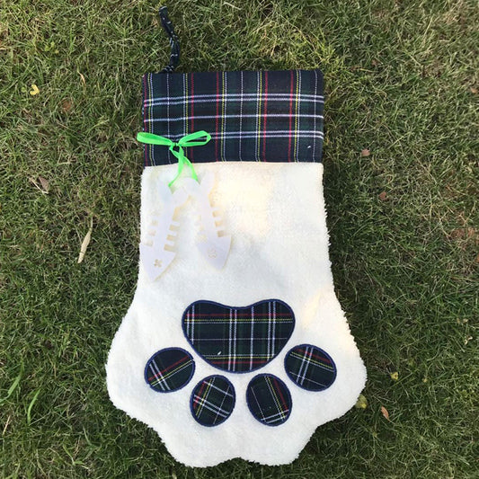 Plaid Paw with Fish Bone (Grey & White) / Christmas Stocking - Route One Apparel