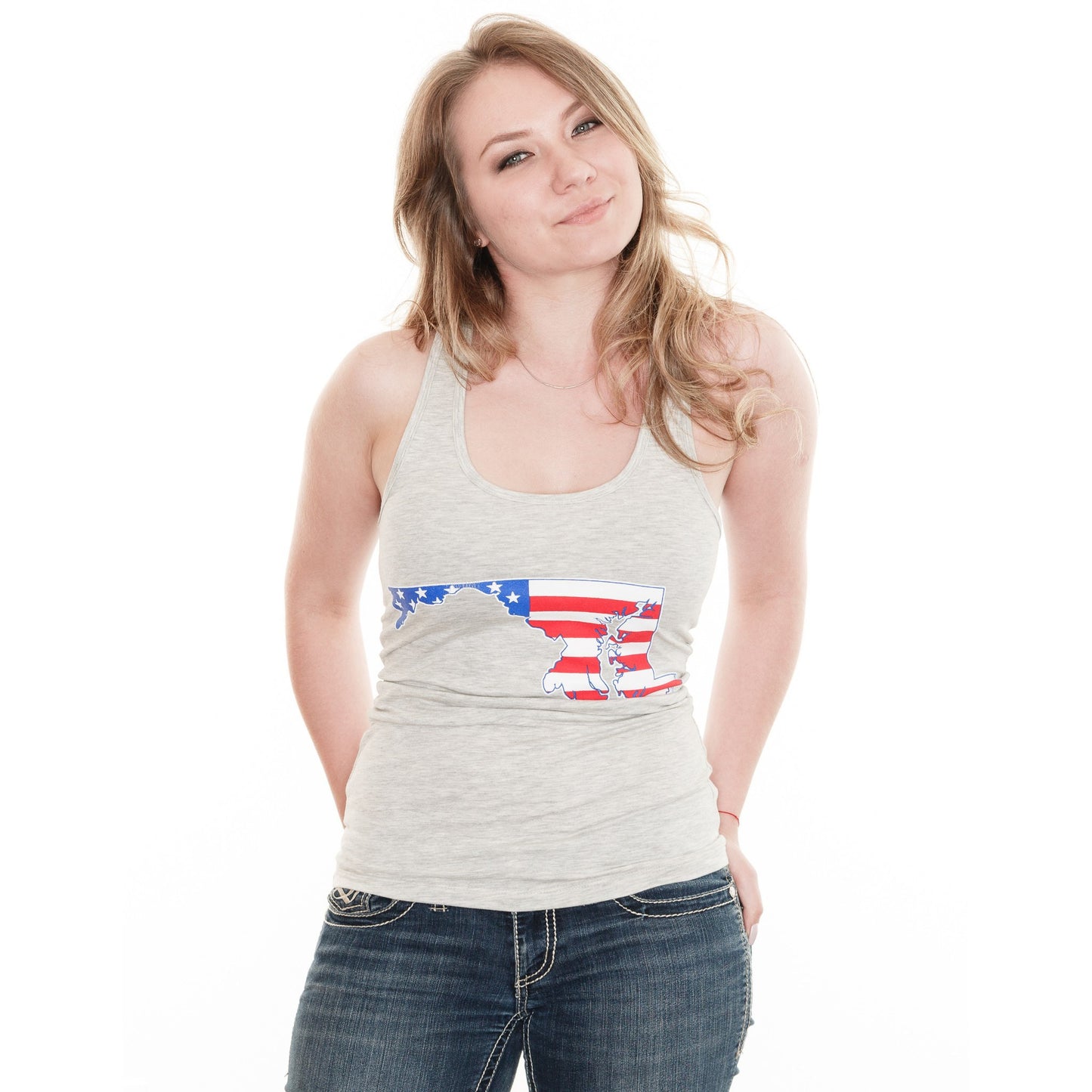 American State of Maryland (Heather Grey) / Ladies Racerback Tank - Route One Apparel