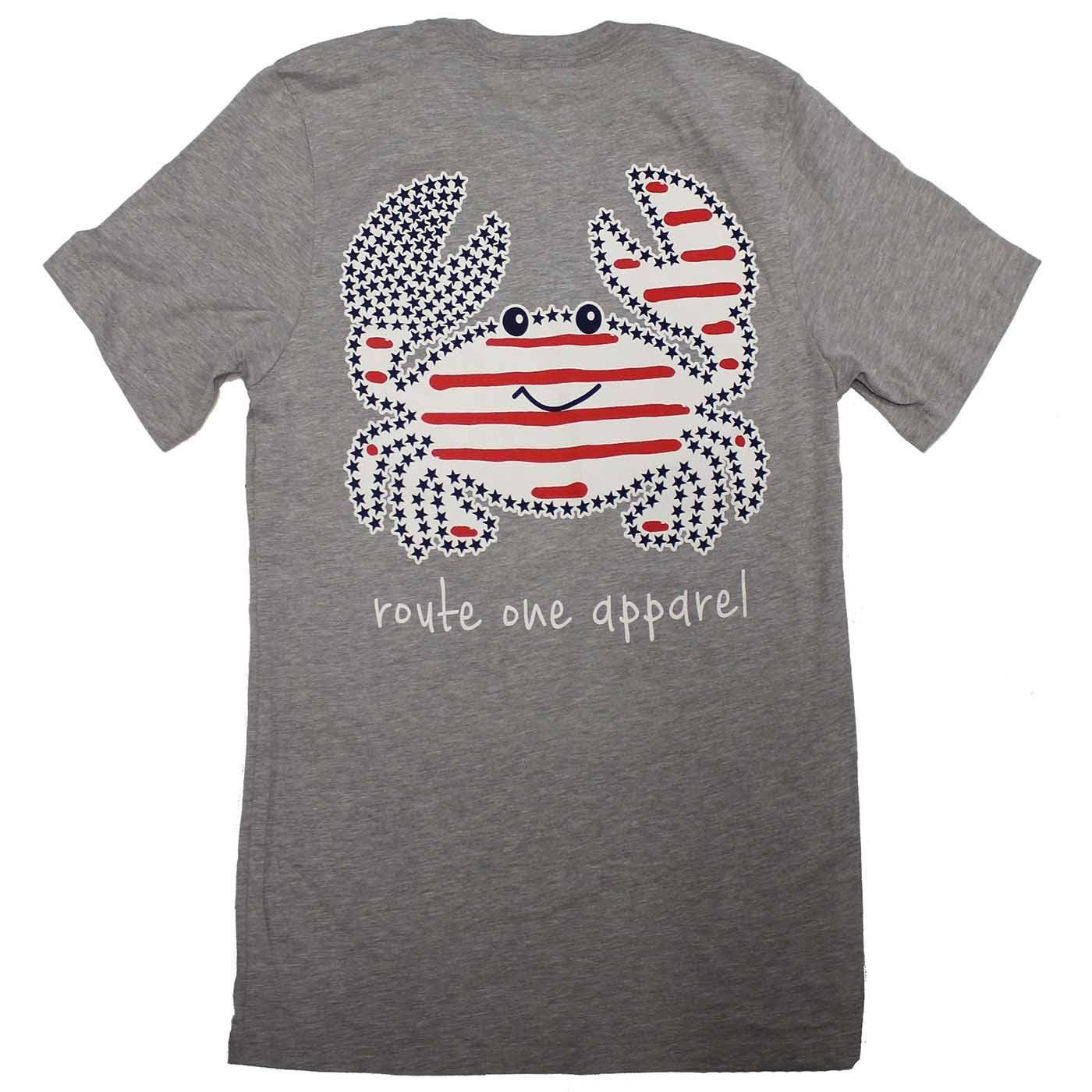 Stars & Stripes Crab (Light Heather and Navy) / Pocket Shirt - Route One Apparel