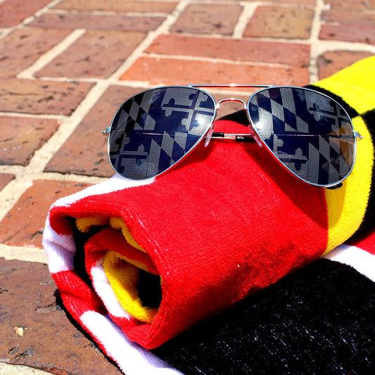Maryland Flag (Greyscale)  / Aviator Shades - Route One Apparel