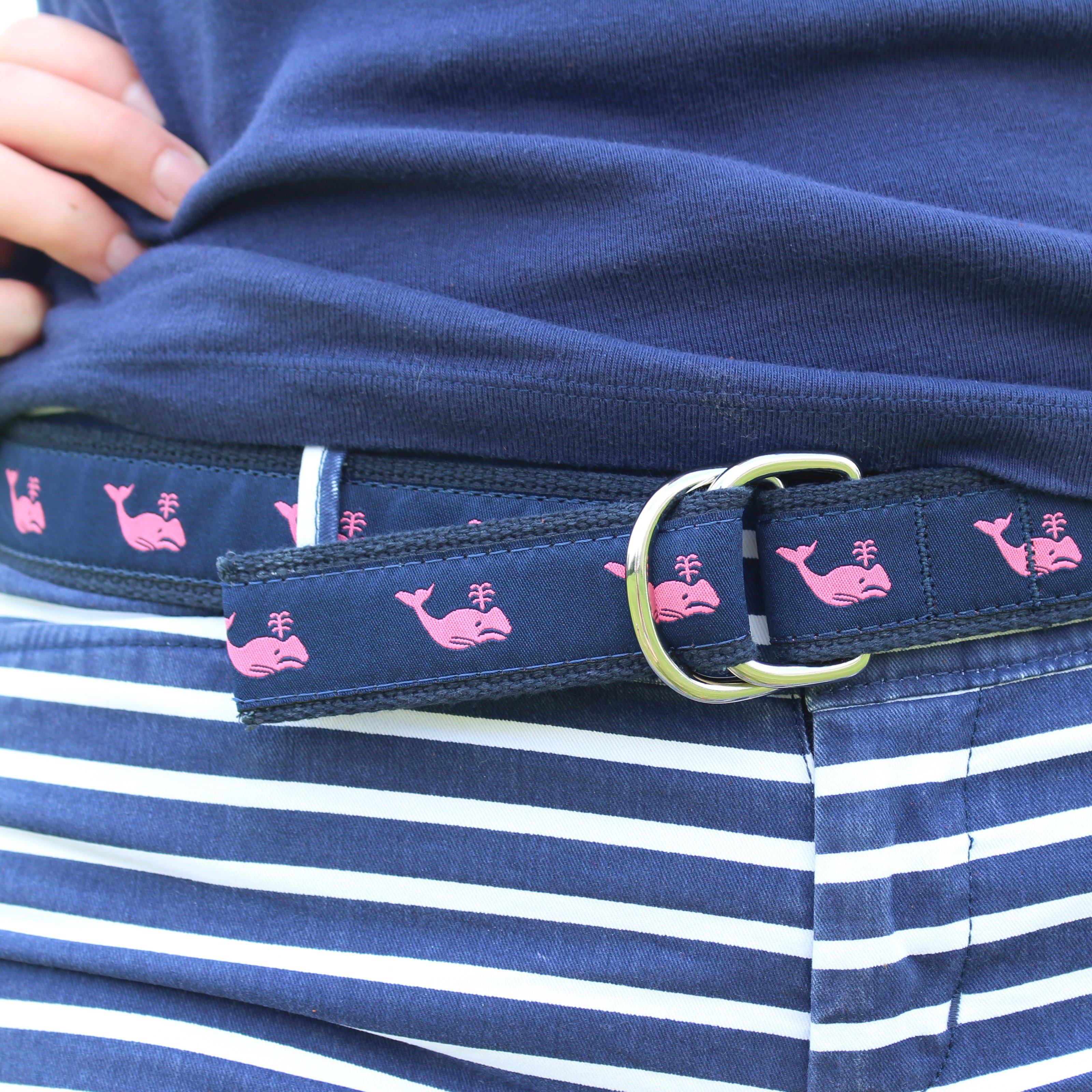 Pink Whale on Navy / Belt - Route One Apparel