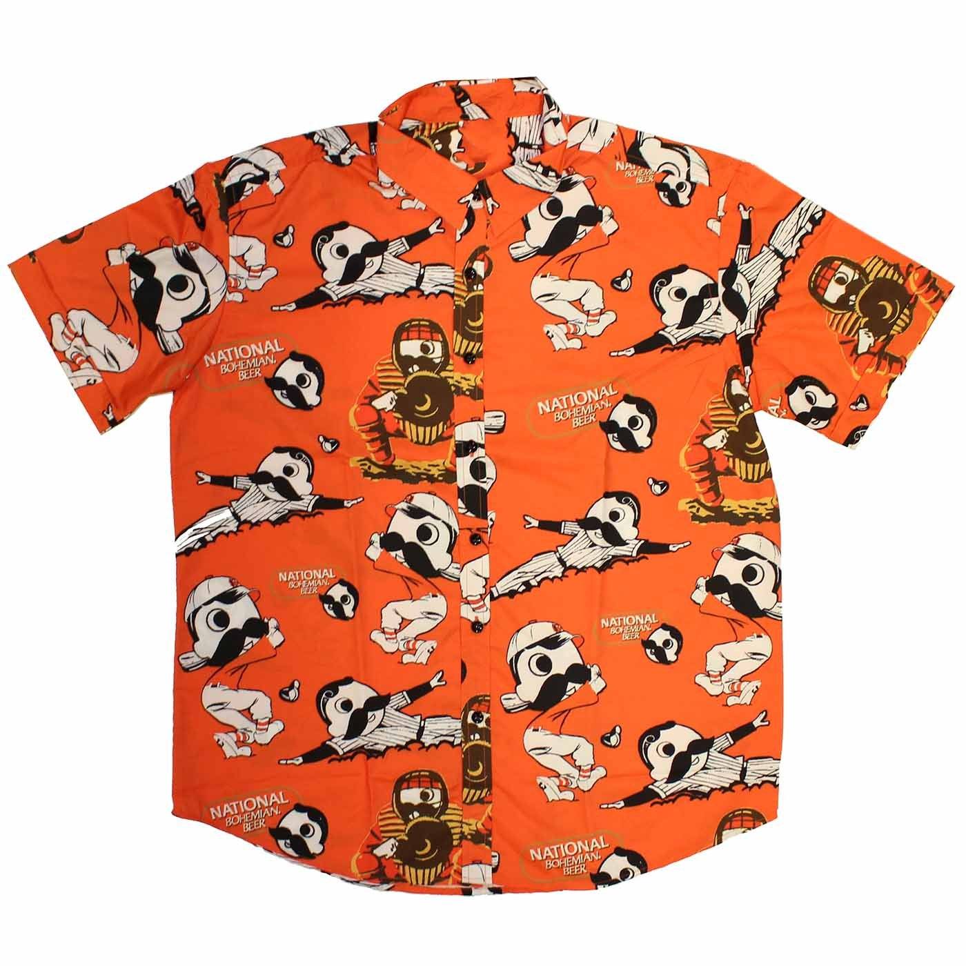 Natty Boh Baseball Players (Orange) / Hawaiian Shirt - Small Orange