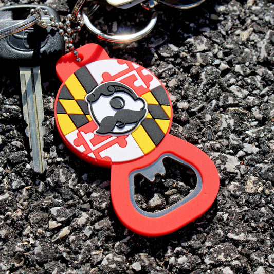 Maryland Flag & Natty Boh Logo (Red) / Key Chain w/ Bottle Opener - Route One Apparel