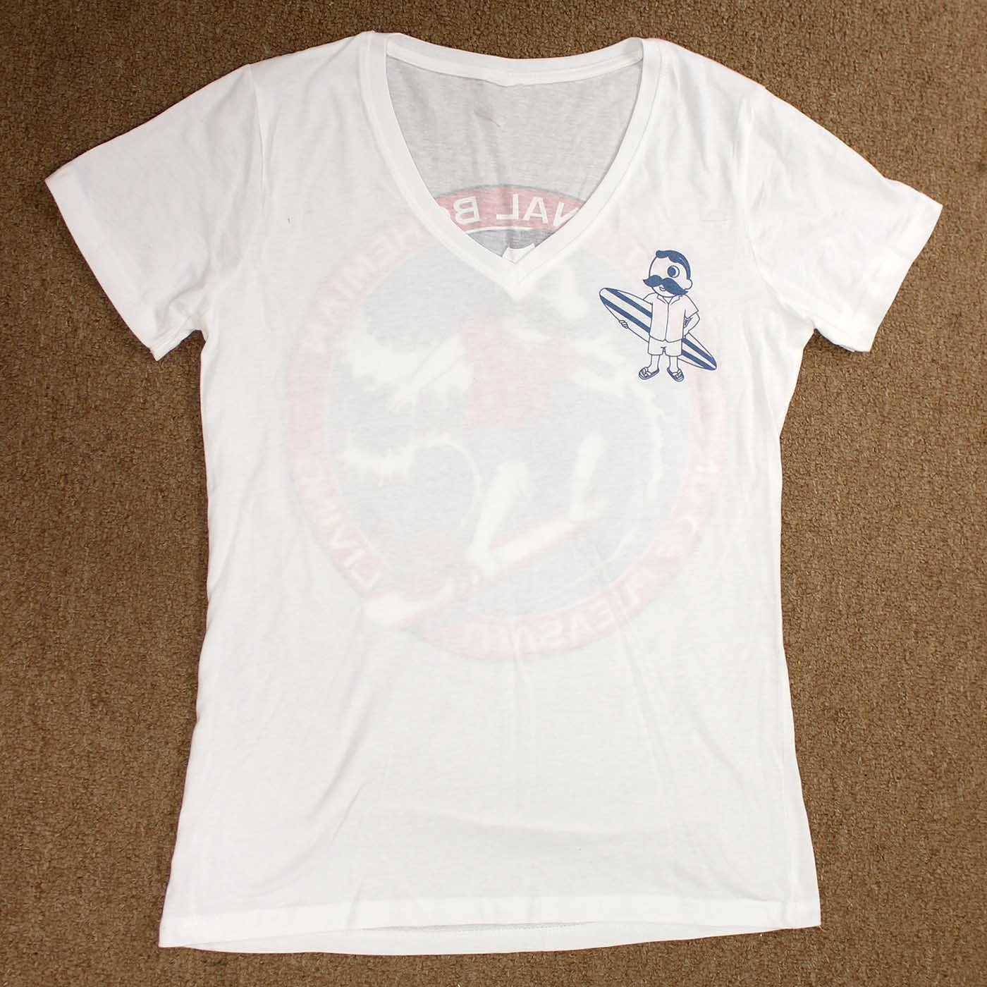 Retro Boh Wave Surfing (White) / Ladies V-Neck Shirt - Route One Apparel
