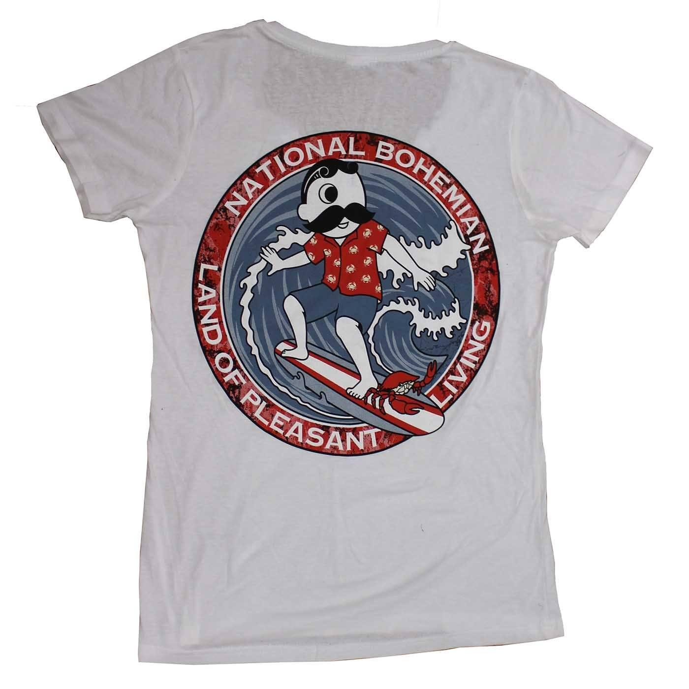 Retro Boh Wave Surfing (White) / Ladies V-Neck Shirt - Route One Apparel