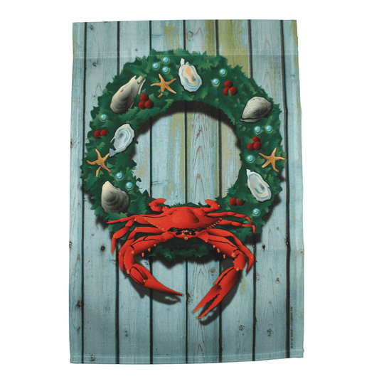 Coastal Holiday Crab Wreath / Garden Flag - Route One Apparel